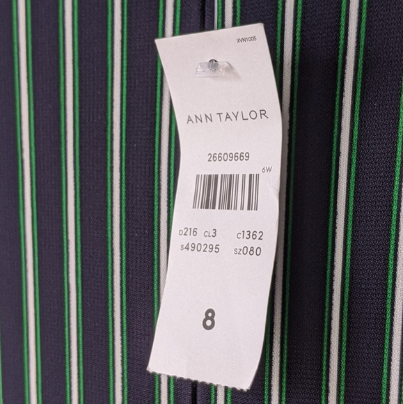 Ann Taylor Green, Navy, White, Wrap Front Dress - Picture 5 of 6